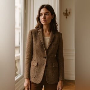 Vintage Sport Blazer Wool Blend Womens size S Houndstooth Neutral Casual